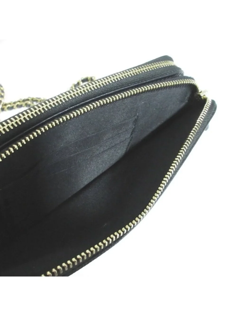 Chanel Deauville Caviar Leather Chain Wallet Shoulder Bag Black